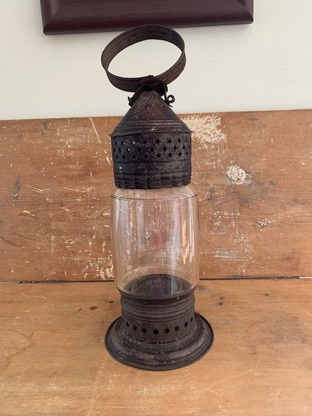 Pierced Tin and glass lantern