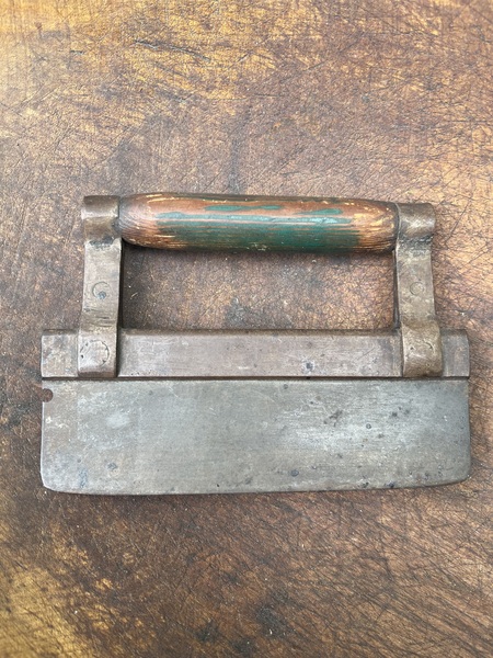 19th C. Iron & Wood Chopper in Early Green Paint