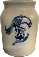 Stoneware Crock with Unusual Cobalt Bird