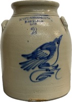 Two-Gallon Decorated Crock with Cobalt Bird