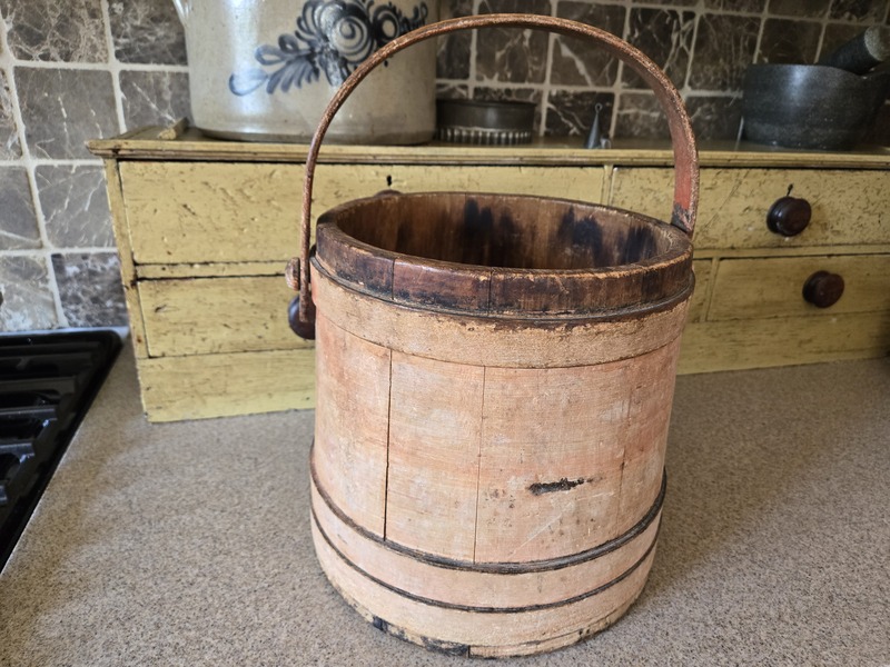 SALMON PAINTED WOODEN FIRKIN