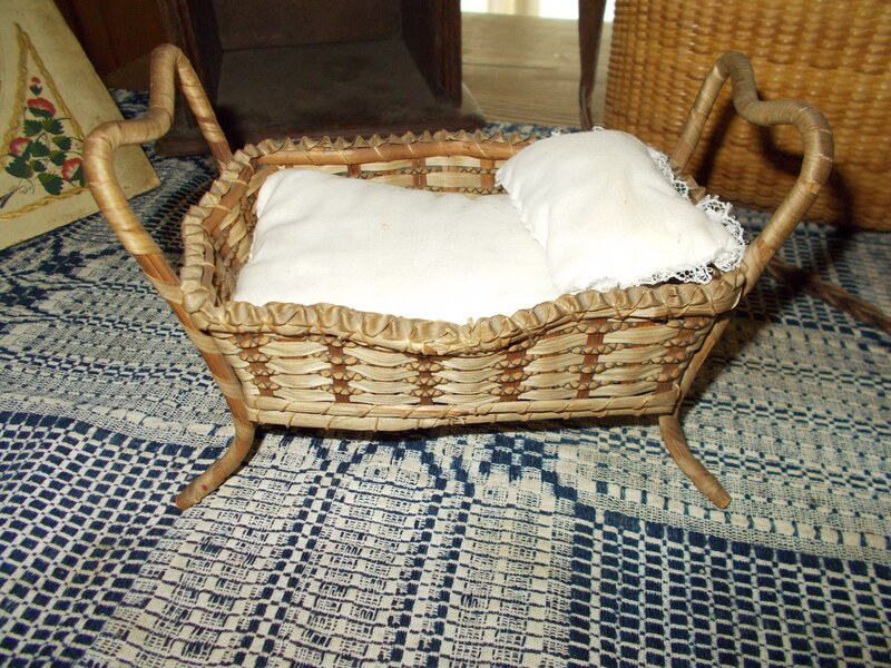 HANDMADE WOVEN CRADLE WITH BED LINENS